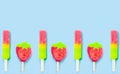 Fruit colorful Ice cream pattern/ice cream stick on pastel pink background, Soda and Strawberry and Lemon Ice cream Royalty Free Stock Photo