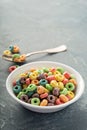 Fruit colorful sweet cereals in a bowl Royalty Free Stock Photo