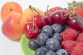 Fruit composition, blueberries, raspberries, cherries, strawberries and apricot Royalty Free Stock Photo