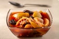 Fruit Compote in Clear Bowl and Clean Bakcground Royalty Free Stock Photo