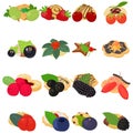 Fruit cookie icons set, isometric style
