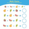 Fruit Counting Math Worksheet. Math Worksheet for Preschool.