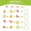 Fruit Counting Math Worksheet. Math Worksheet for Preschool.