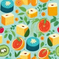 Fruit cube seamless pattern with watermelon, pineapple, kiwi, strawberry, orange, and apple Royalty Free Stock Photo