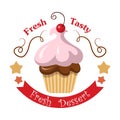 Fruit Cupcake with One Cherry on Top. Icon Logo