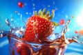 food blue water splash strawberry fresh background freshness red healthy fruit. Generative AI. Royalty Free Stock Photo