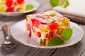 Fruit dairy, red and green jelly on a plate. Royalty Free Stock Photo