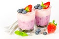 Fruit dessert with berries served in glass (berry cheesecake wit