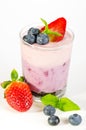 Fruit dessert with berries served in glass (berry cheesecake wit Royalty Free Stock Photo