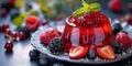 fruit dessert cherry jelly with berries on a plate, banner Royalty Free Stock Photo