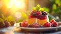 fruit dessert raspberries and mulberries jelly with berries on a plate, banner Royalty Free Stock Photo