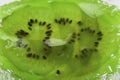 Fruit dessert of translucent green jelly with kiwi fruit Royalty Free Stock Photo