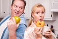 Fruit or Donut - Healthy Eating Decision Royalty Free Stock Photo
