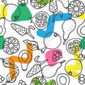 Fruit doodle hand drawn seamless vector pattern.