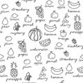 Fruit doodles seamless vector pattern.