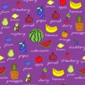 Fruit doodles seamless vector pattern.