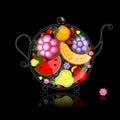 Fruit drink, teapot on black for your design