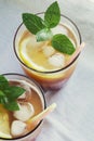 Fruit drinks. Fresh apricot juice with lemon Royalty Free Stock Photo