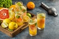 Fruit drinks lemonade ice Cocktail glasses mint leaves Royalty Free Stock Photo