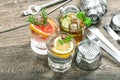 Fruit drinks lemonade ice mint leaves Royalty Free Stock Photo