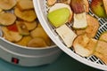 Fruit dryer with apple pieces