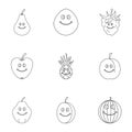Fruit emoji icon set, outline style Royalty Free Stock Photo
