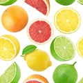 Fruit endless pattern made with citrus fruits isolated on white background.