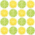 Fruit endless pattern made with lime and lemon isolated on white background.