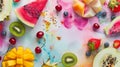 Fruit Fiesta: A Vibrant Watercolor Composition of Dragonfruit, Melon, Watermelon, and More! Explorin