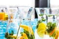 Fruit-flavoured water or soda drinks served at charity event