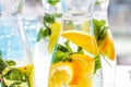 Fruit-flavoured water or soda drinks served at charity event