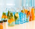 Fruit-flavoured water or soda drinks served at charity event