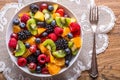 Fruit fresh mixed tropical fruit salad. Bowl of healthy fresh fruit salad - died and fitness concept Royalty Free Stock Photo