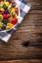 Fruit fresh mixed tropical fruit salad. Bowl of healthy fresh fruit salad - died and fitness concept Royalty Free Stock Photo