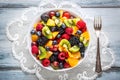 Fruit fresh mixed tropical fruit salad. Bowl of healthy fresh fruit salad - died and fitness concept Royalty Free Stock Photo