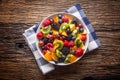 Fruit fresh mixed tropical fruit salad. Bowl of healthy fresh fruit salad - died and fitness concept Royalty Free Stock Photo