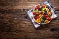 Fruit fresh mixed tropical fruit salad. Bowl of healthy fresh fruit salad - died and fitness concept Royalty Free Stock Photo