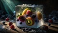 fruit frozen in an ice cube suitable as a background Royalty Free Stock Photo