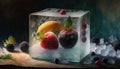 fruit frozen in an ice cube suitable as a background Royalty Free Stock Photo