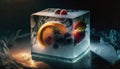 fruit frozen in an ice cube suitable as a background