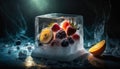 fruit frozen in an ice cube suitable as a background