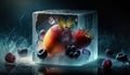 fruit frozen in an ice cube suitable as a background Royalty Free Stock Photo