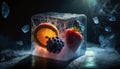 fruit frozen in an ice cube suitable as a background Royalty Free Stock Photo