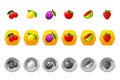 Fruit game icons for casino slot machine, gambling, lotteries or mobile puzzle ui elements.