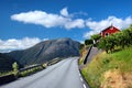 Fruit gardens and coastal road along the Hardanger fjord, Norway