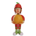 Fruit Girl 3D Cartoon Character having a pumpkin