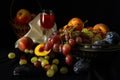 Fruit and a glass of red wine on a dark background Royalty Free Stock Photo