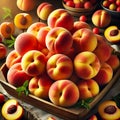 Pile of fresh yellow peaches photo. Royalty Free Stock Photo