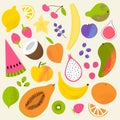 Fruit hand drawn set. Flat textured doodle berries and fruits: strawberry, apple, watermelon. Royalty Free Stock Photo