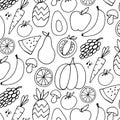 vegetables fruits hand drawn vector pattern colorful Royalty Free Stock Photo